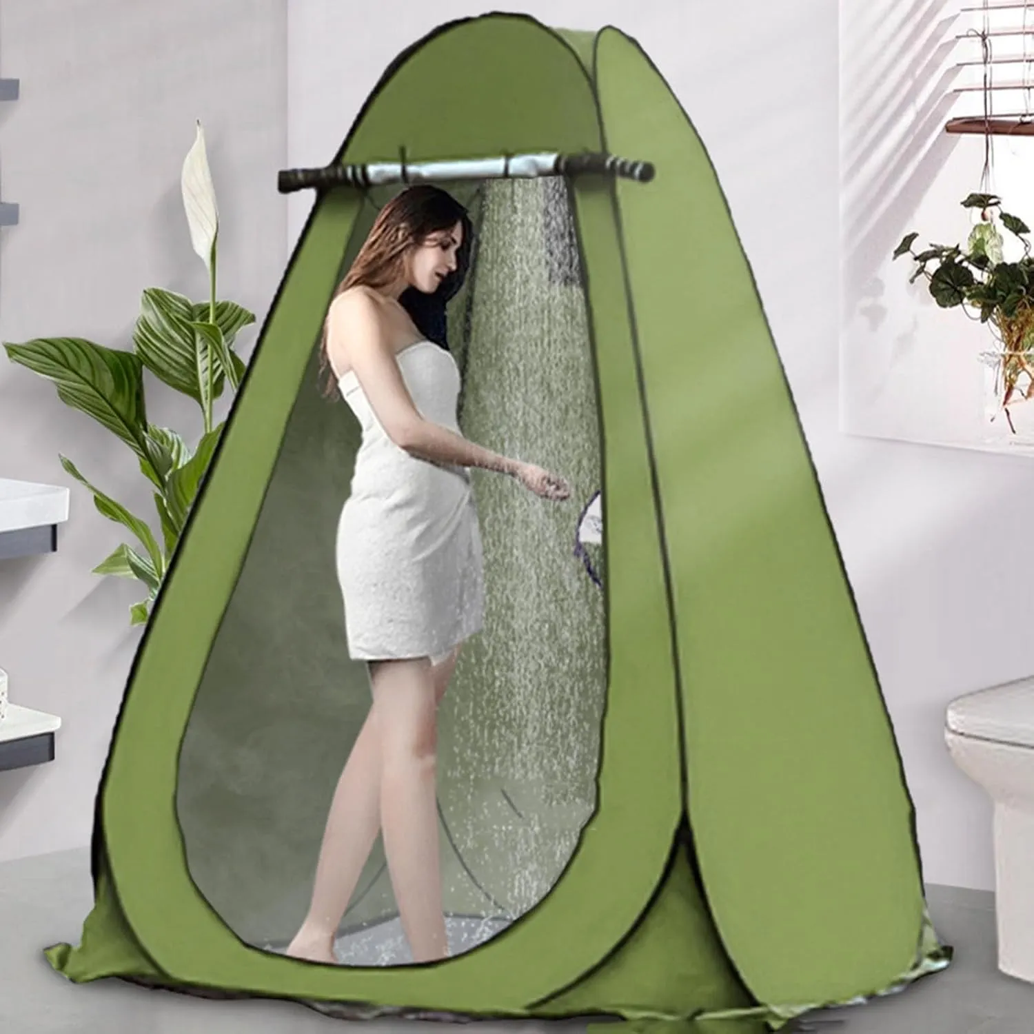 Outdoor Popping Shower Tent Camping, Portable Toilet Tent Outdoor, Easy Setup Beach Camping Hiking, Tent Camp Bathroom Dressing Room, Instant Tent Sun Shelter Green One Size