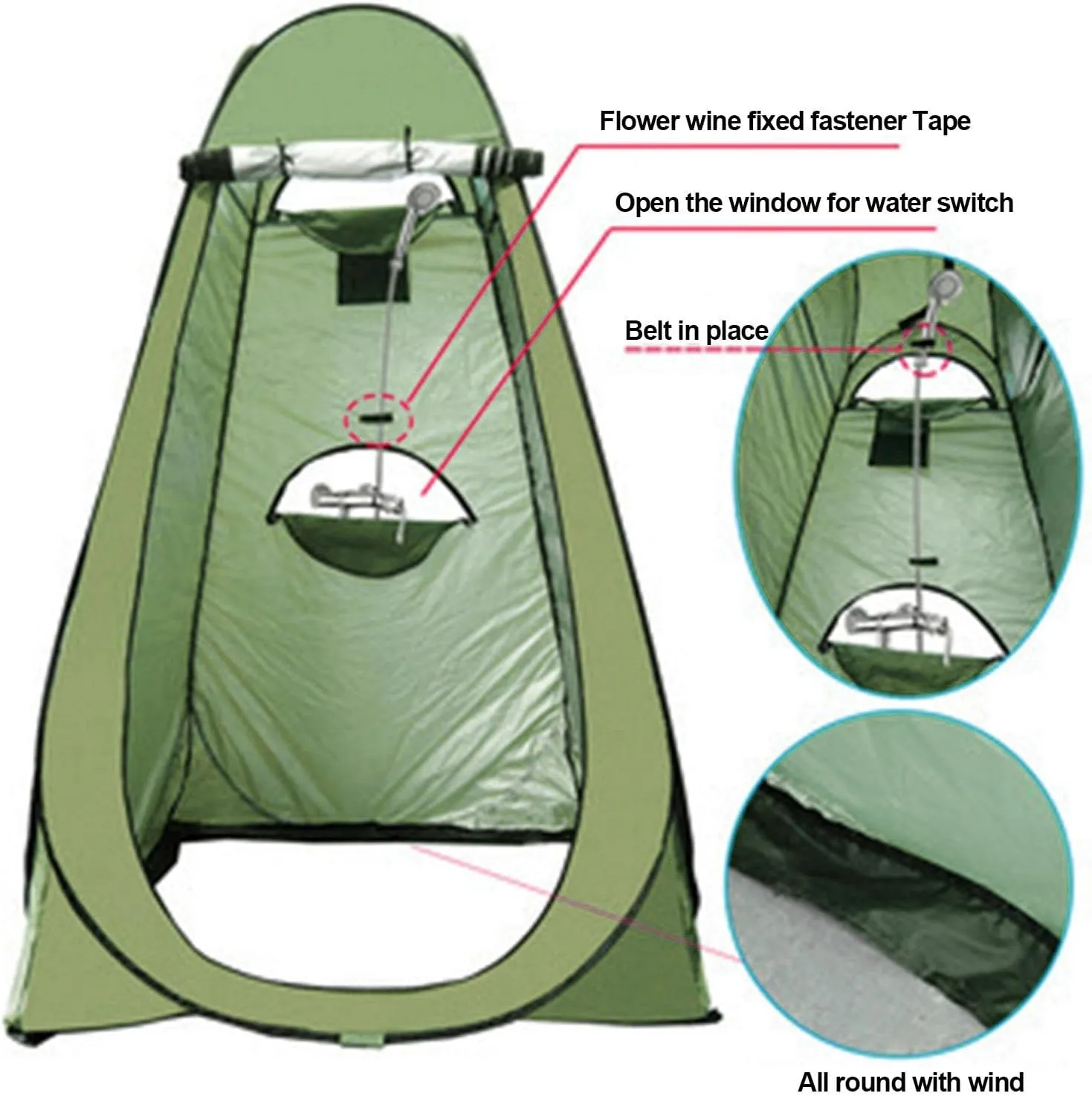 Outdoor Popping Shower Tent Camping, Portable Toilet Tent Outdoor, Easy Setup Beach Camping Hiking, Tent Camp Bathroom Dressing Room, Instant Tent Sun Shelter Green One Size