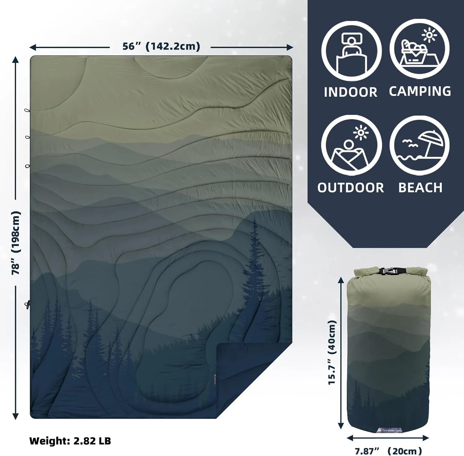 Outdoor Puffy Camping Blanket, Lightweight Windproof Warm Stadium Blanket, Packable Travel Camping Quilt for Cold Weather, Hiking, Backpacking, Sleeping, Hammock, Adventure 78"x 56"