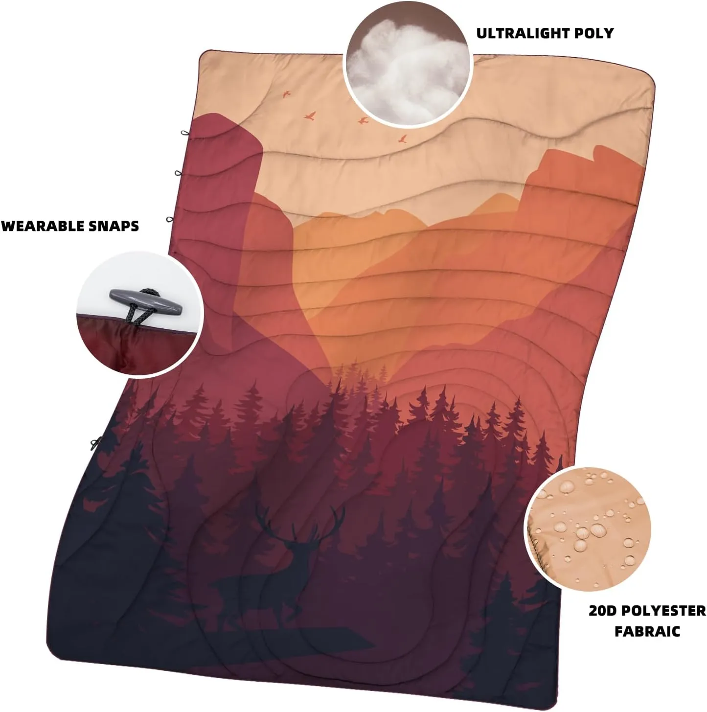 Outdoor Puffy Camping Blanket, Lightweight Windproof Warm Stadium Blanket, Packable Travel Camping Quilt for Cold Weather, Hiking, Backpacking, Sleeping, Hammock, Adventure 78"x 56"