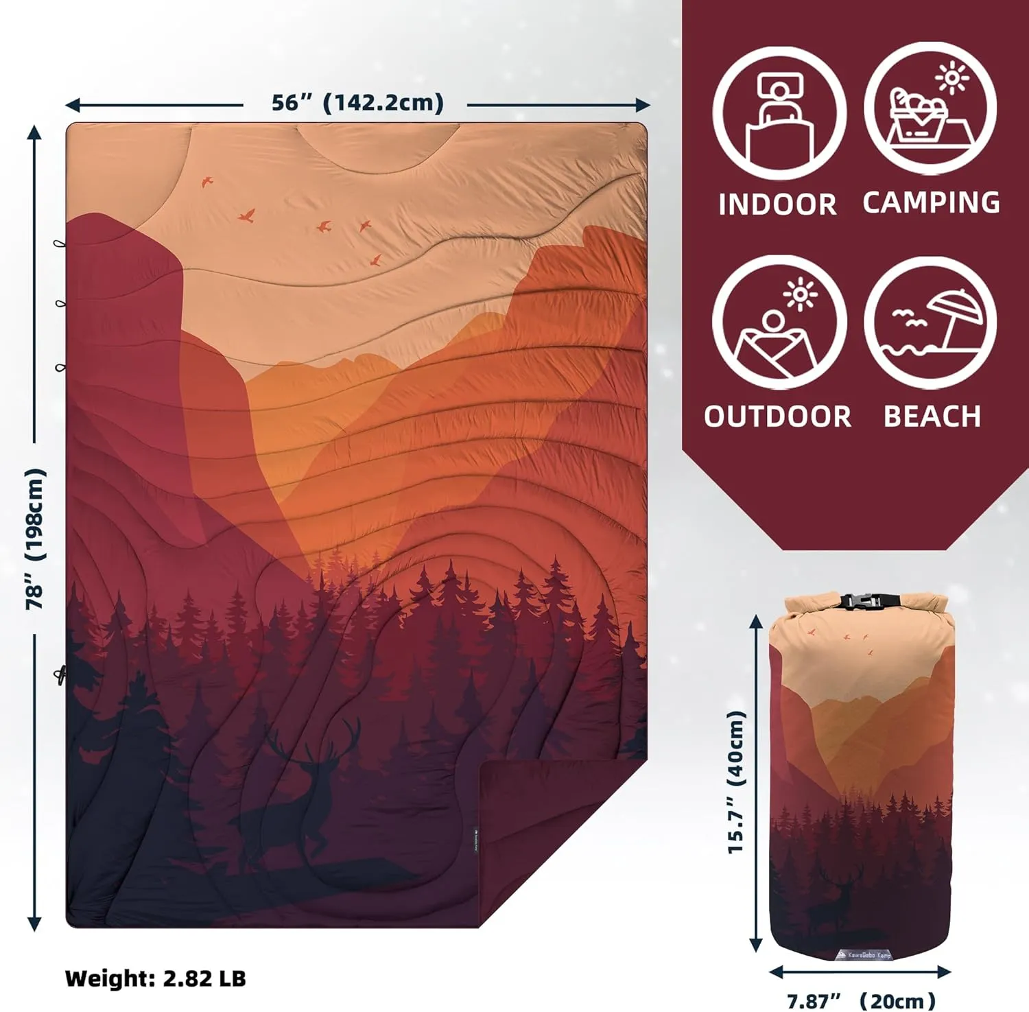 Outdoor Puffy Camping Blanket, Lightweight Windproof Warm Stadium Blanket, Packable Travel Camping Quilt for Cold Weather, Hiking, Backpacking, Sleeping, Hammock, Adventure 78"x 56"