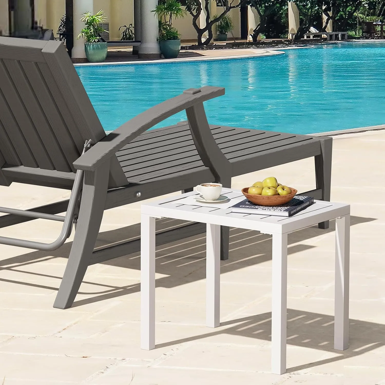 Outdoor Side Table Aluminum Small Outdoor Coffee Table Metal Outdoor End Table Outside Side Table for Patio Garden Bistro Poolside
