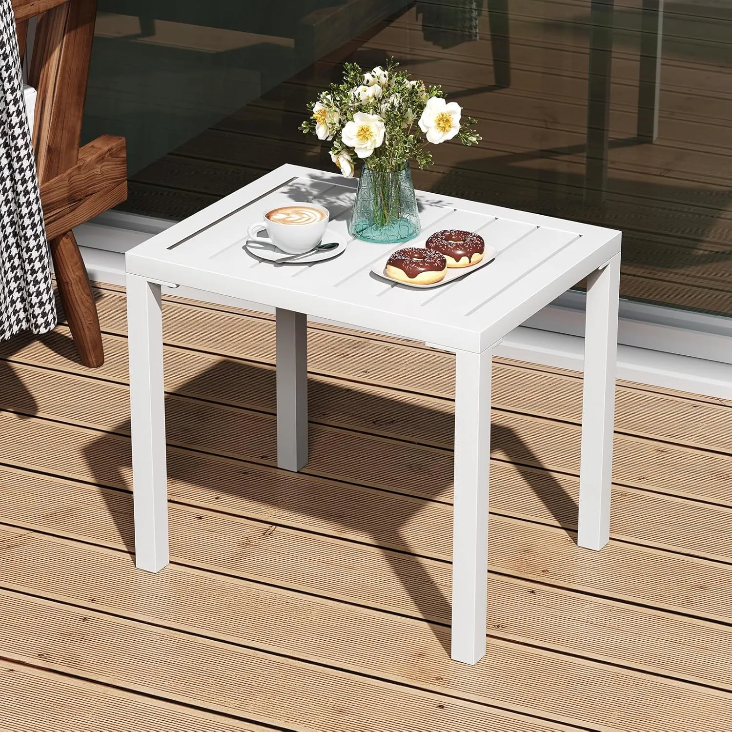 Outdoor Side Table Aluminum Small Outdoor Coffee Table Metal Outdoor End Table Outside Side Table for Patio Garden Bistro Poolside