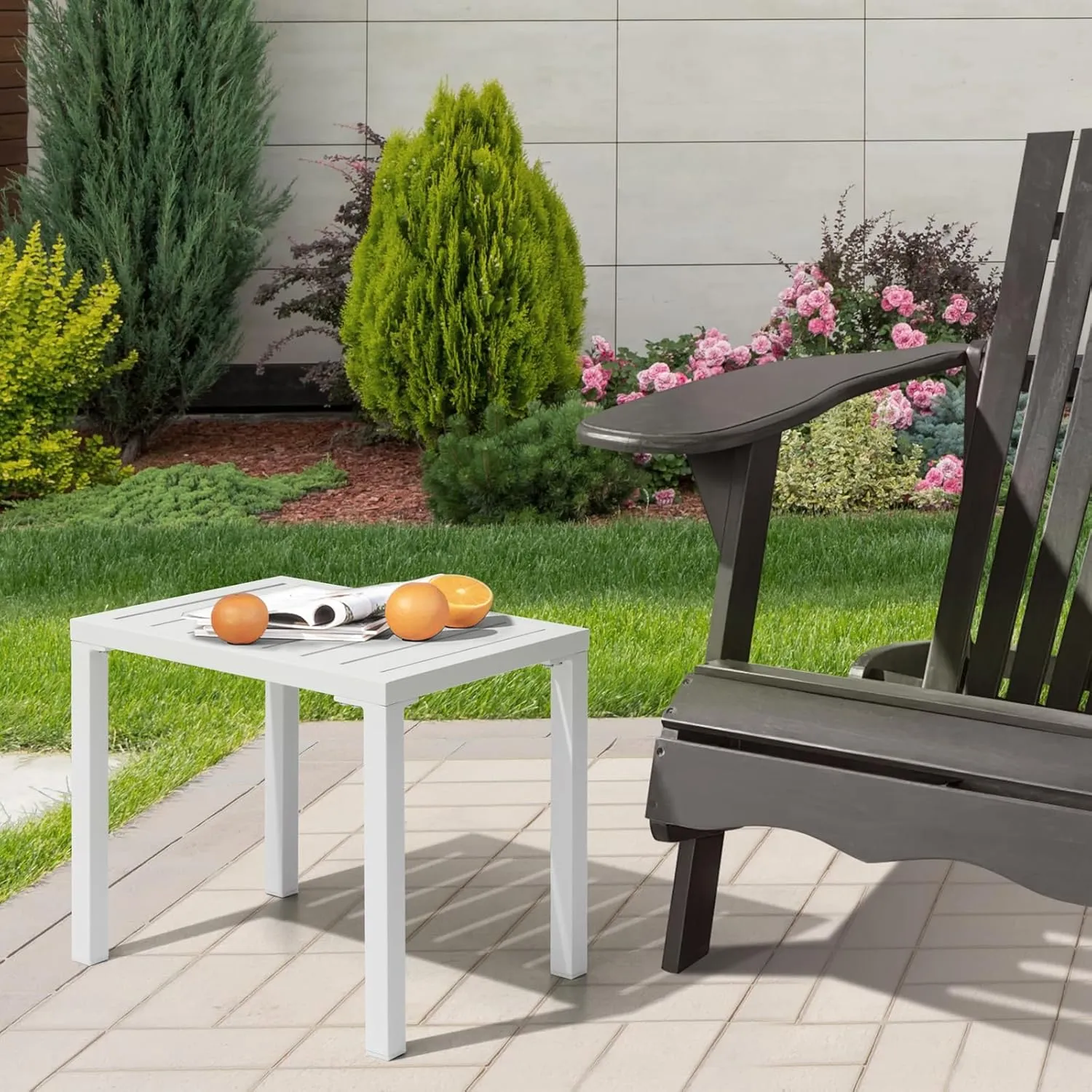 Outdoor Side Table Aluminum Small Outdoor Coffee Table Metal Outdoor End Table Outside Side Table for Patio Garden Bistro Poolside