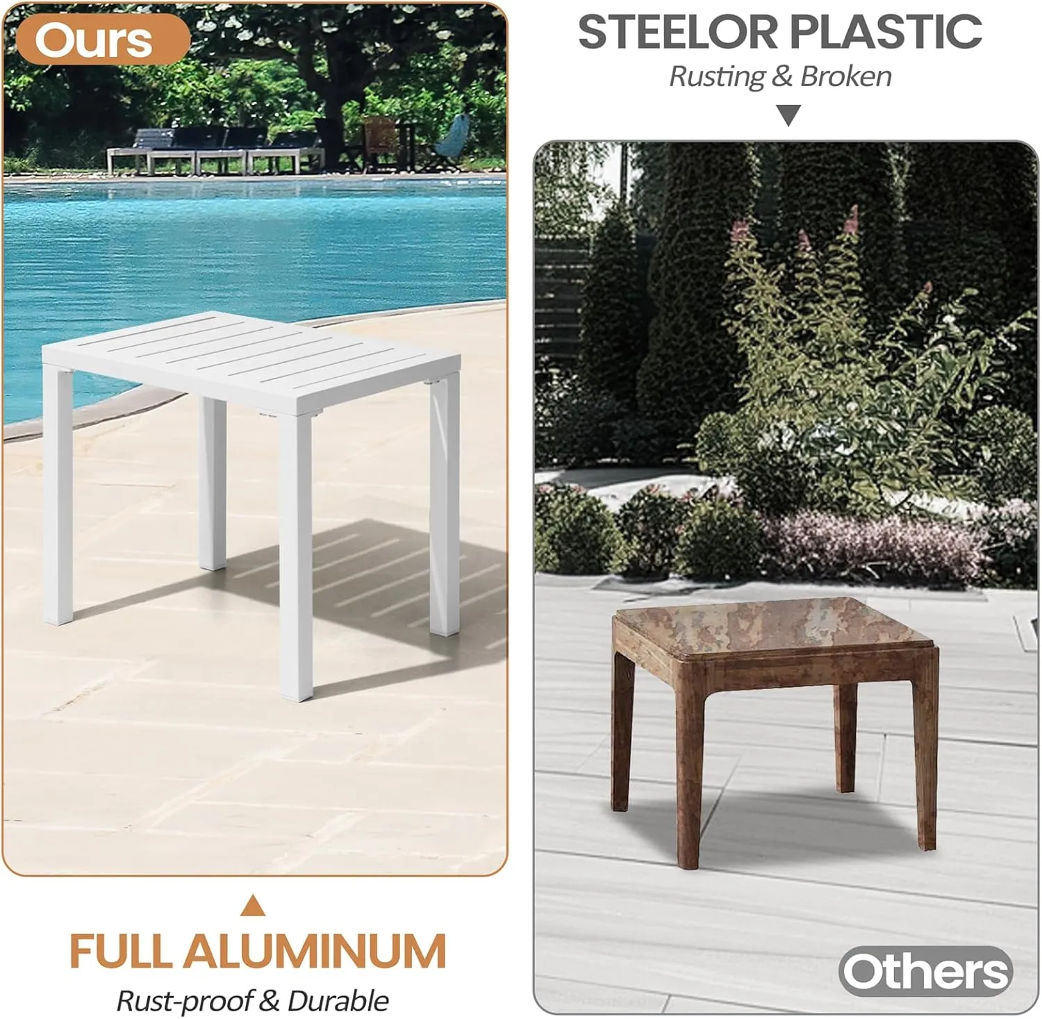 Outdoor Side Table Aluminum Small Outdoor Coffee Table Metal Outdoor End Table Outside Side Table for Patio Garden Bistro Poolside