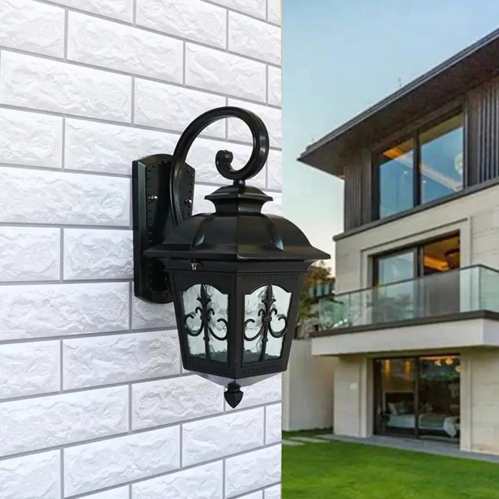 Outdoor Solar Wall Sconce - Lantern Shaped LED Wall Lamp Fixture with Traditional Clear Glass Design