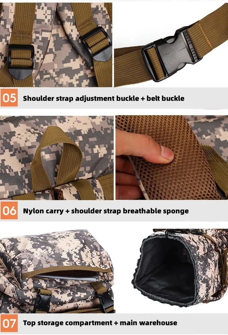 Outdoor Sports Hiking Backpack 80L Large Capacity Waterproof Camouflage Mountaineering Bag Casual Tactical Backpack (khaki)