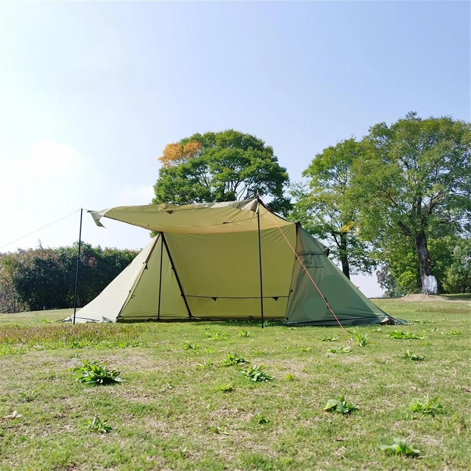 Outdoor Windproof Camp Tent 4 Season Tent Sun Shelter Compatible with Family Camping Hunting Fishing Beach Tent (Brown Polyester)