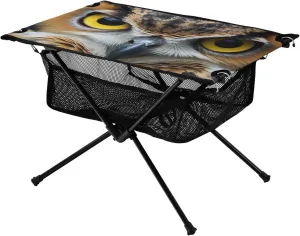 Owl Close Up Pattern Portable Folding Camping Table, Compact Lightweight Beach Table with Carrying Bag for Outdoor Picnics, BBQs, Camp