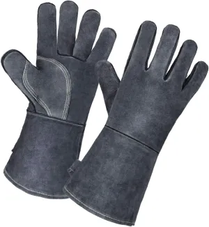 OZERO 932℉ Forge Welding Gloves 14-inch Heat Resistant Leather Grill BBQ Glove with Flame Retardant Long Sleeve and Insulated Lining for Men and Women Gray