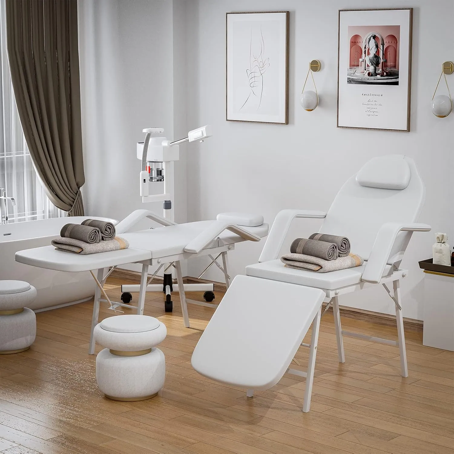 Paddie Portable Tattoo Chair for Client 72inch, Mobile Massage Table Foldable with Storage Bag, White