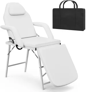 Paddie Portable Tattoo Chair for Client 72inch, Mobile Massage Table Foldable with Storage Bag, White