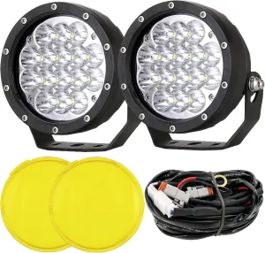 Pair 5 Inch Led Offroad Driving Lights 160w Round Offroad Spot Light Driving Spotlights with Yellow Cover Wiring Harness 12V 24V for Pickup Trucks SUV UTV ATV 4x4