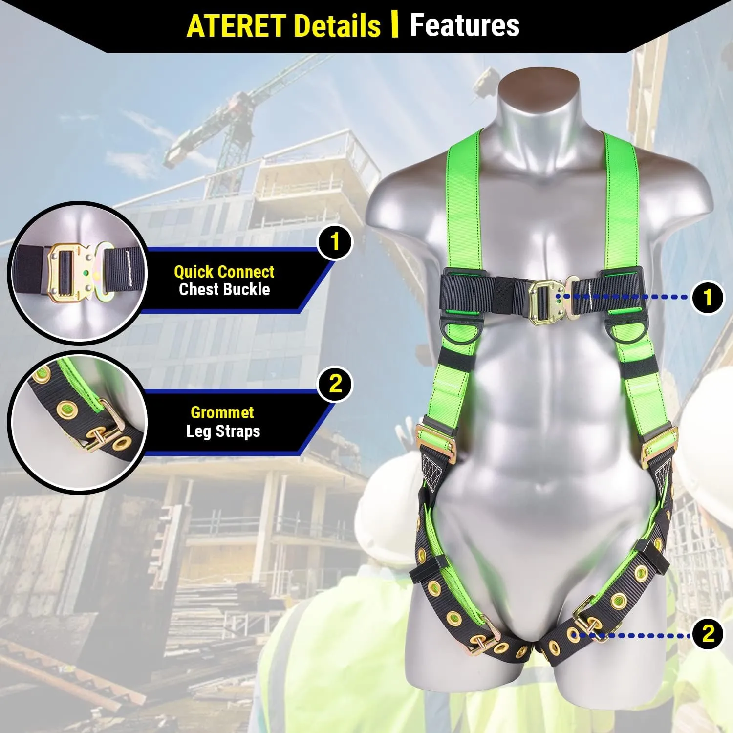 Palmer Safety Construction Harness 5 Point Adjustment, Back D-Ring, Grommet Legs, Multiple Styles I OSHA ANSI Compliant