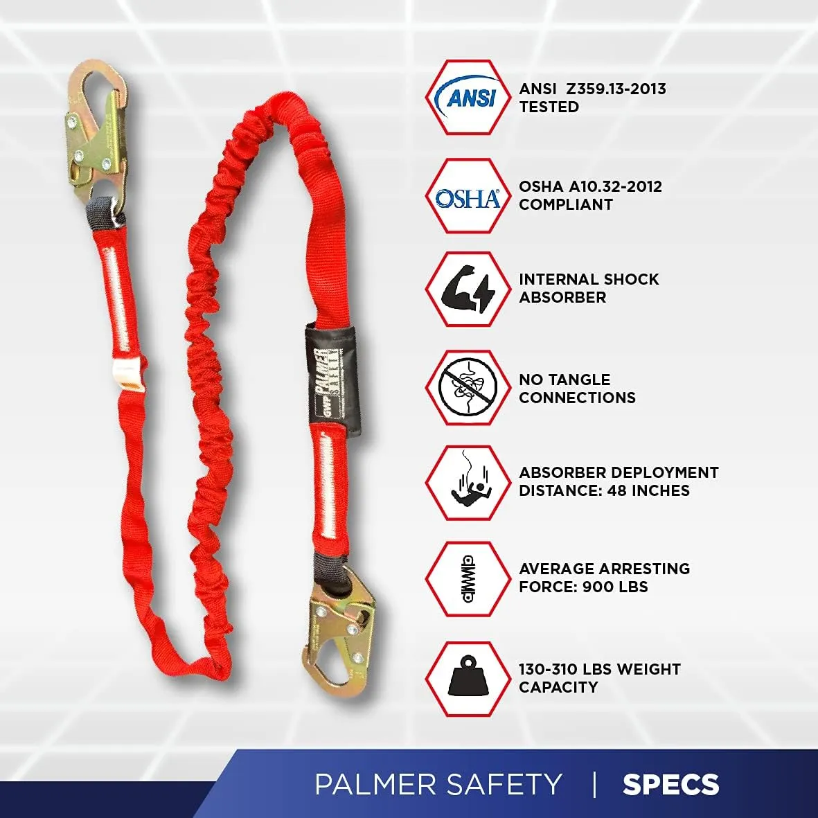 Palmer Safety Full Body Construction Harness with 5 Point Adjustment, 1D-Ring, Tongue Buckle