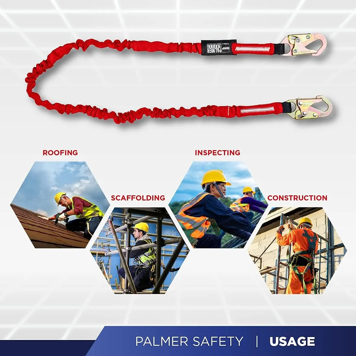 Palmer Safety Full Body Construction Harness with 5 Point Adjustment, 1D-Ring, Tongue Buckle