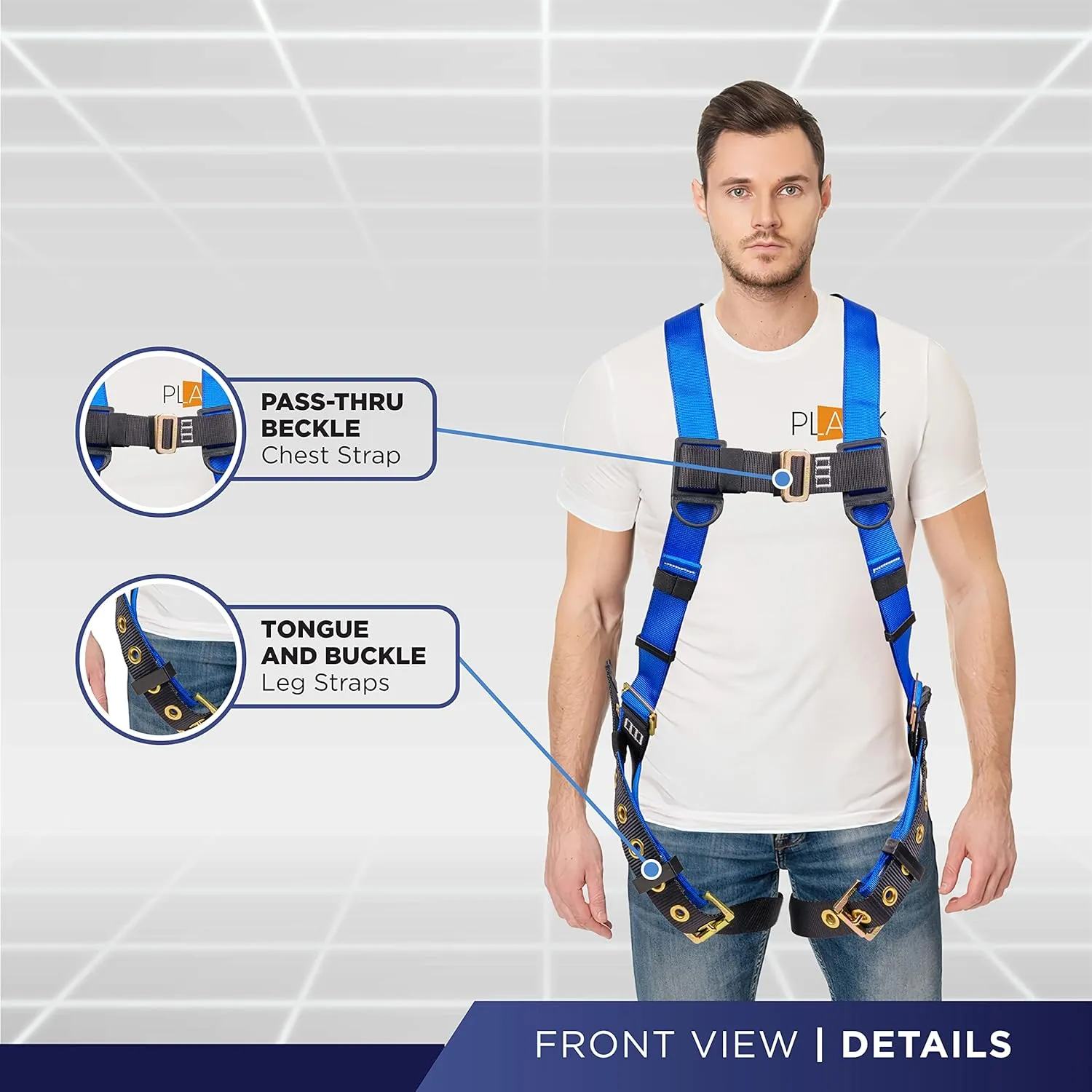 Palmer Safety Full Body Construction Harness with 5 Point Adjustment, 1D-Ring, Tongue Buckle