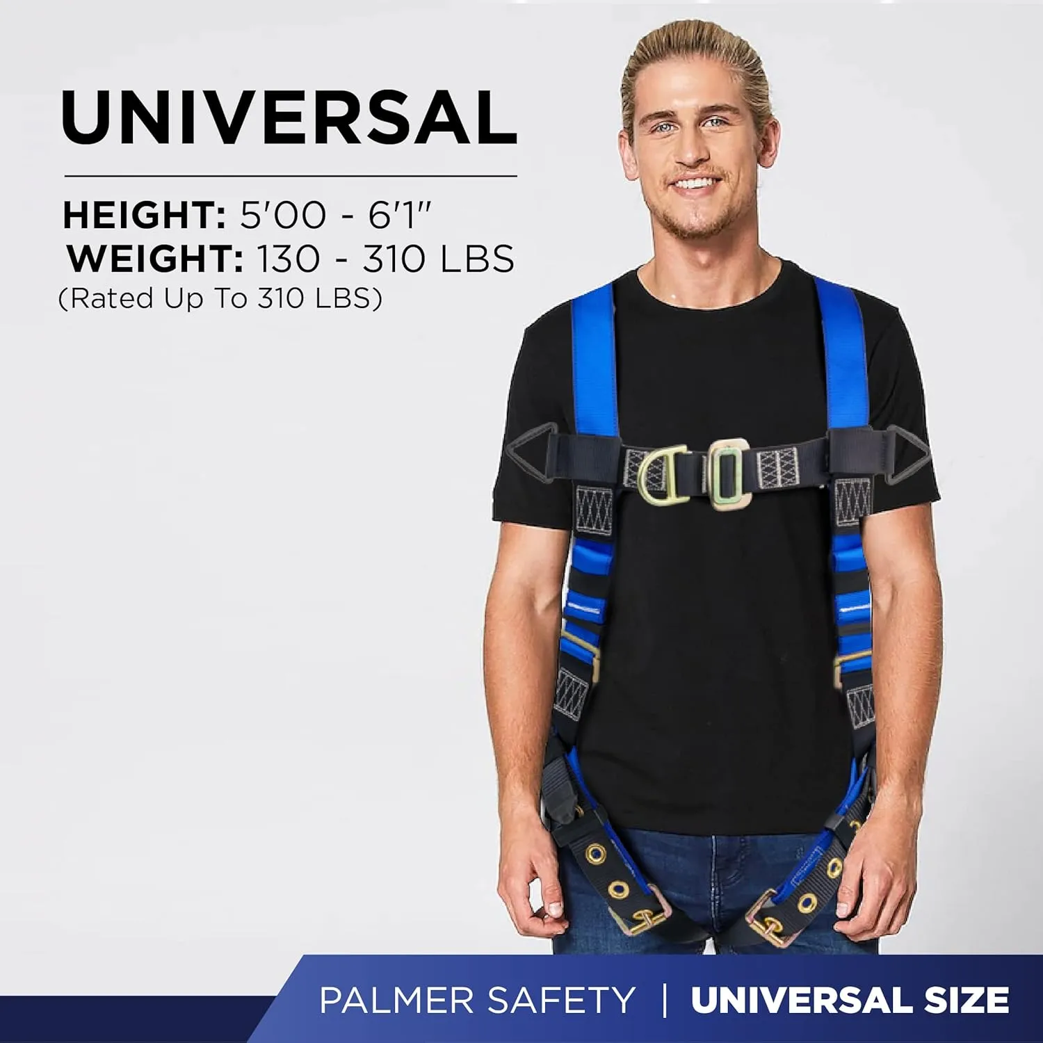 Palmer Safety Full Body Harness 5pt Adjustment, Front & Back D-Ring, Grommet Legs, and Fall Indicators