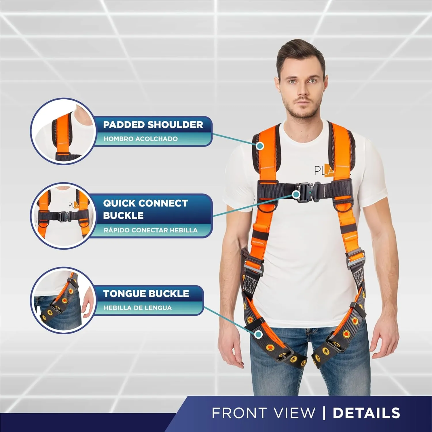 Palmer Safety Full Body Harness with 5 Point Adjustment, Dorsal D-ring, Grommet Legs, Two Side D Rings, and Fall Indicators