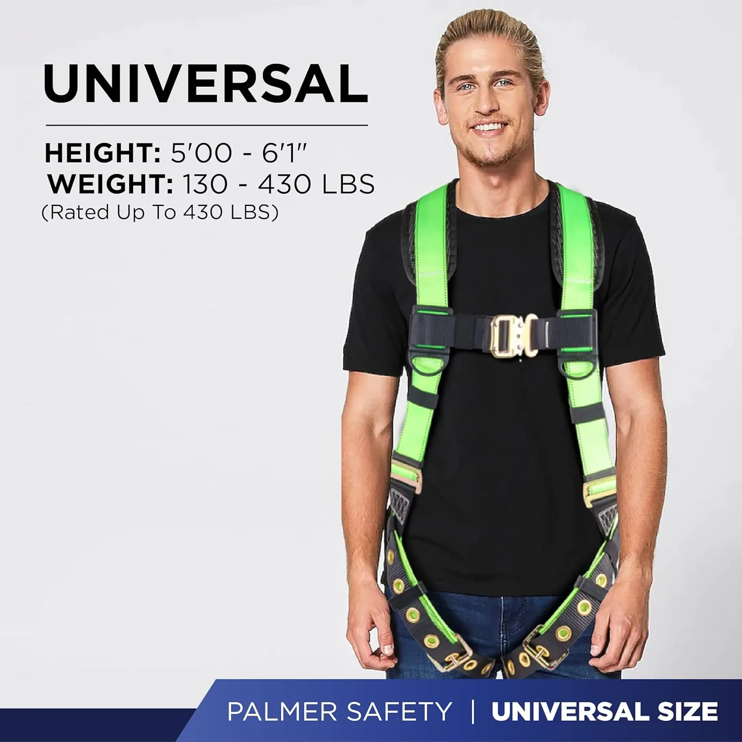 Palmer Safety Full Body Harness with 5 Point Adjustment, Dorsal D-ring, Grommet Legs, Two Side D Rings, and Fall Indicators