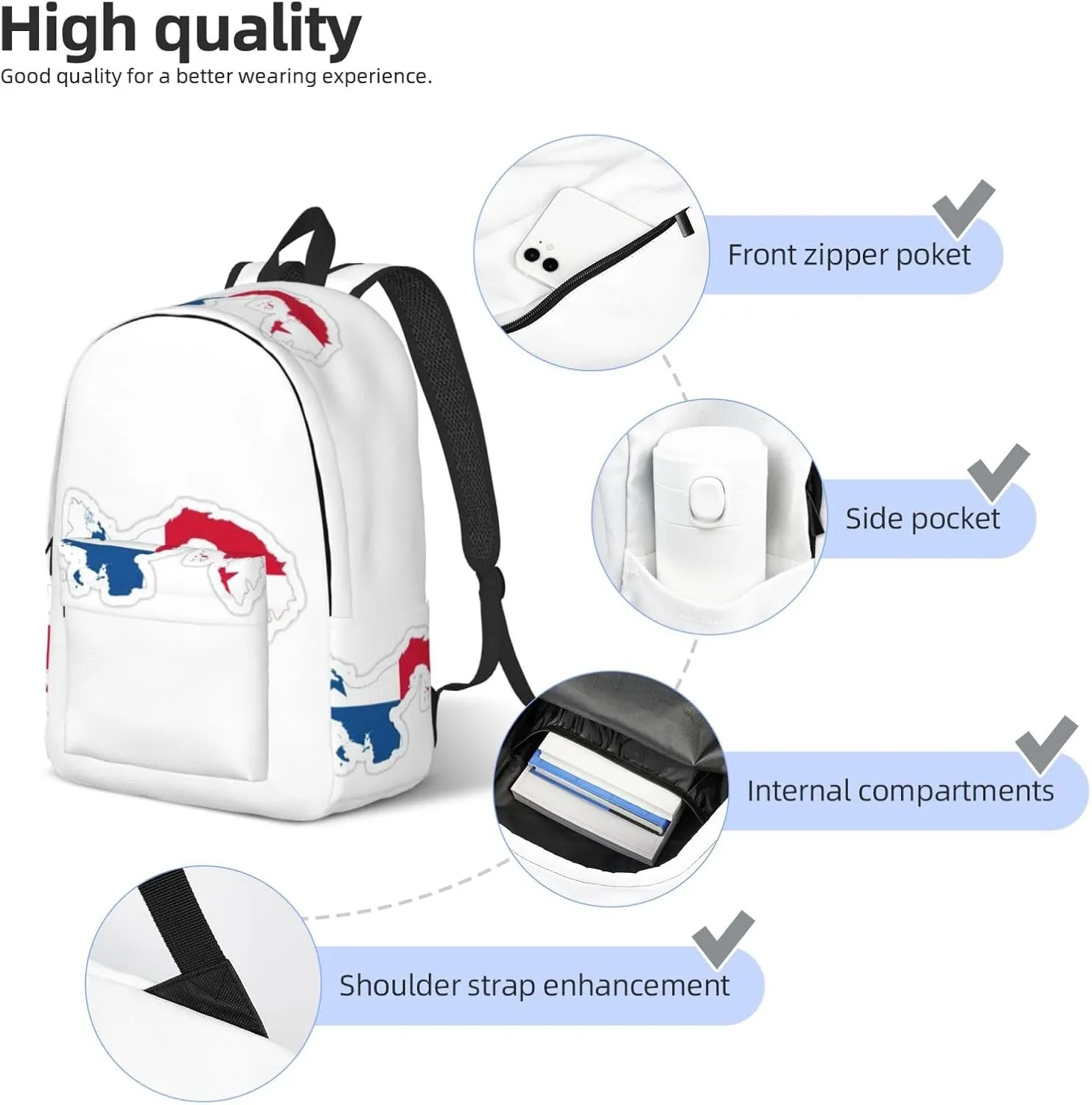 Panama Flag Map print Travel Laptop Backpack, Carry on Backpack, Computer Bag for Men Women College Book Bag