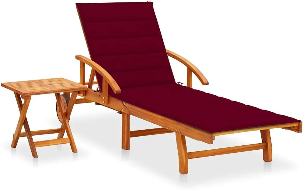 Patio Sun Lounger with Table and Cushion Solid Wood Acaciacamping Chairs Tanning Chair Patio Recliner Suitable for Garden Courtyard