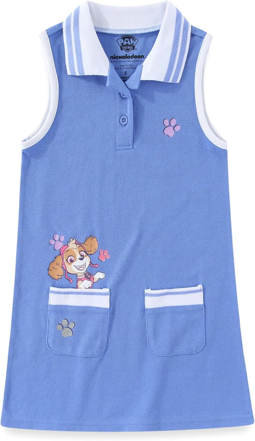 Paw Patrol Nickelodeon Skye Girls Sleeveless Tennis Dress with Pockets for Toddler and Big Kids