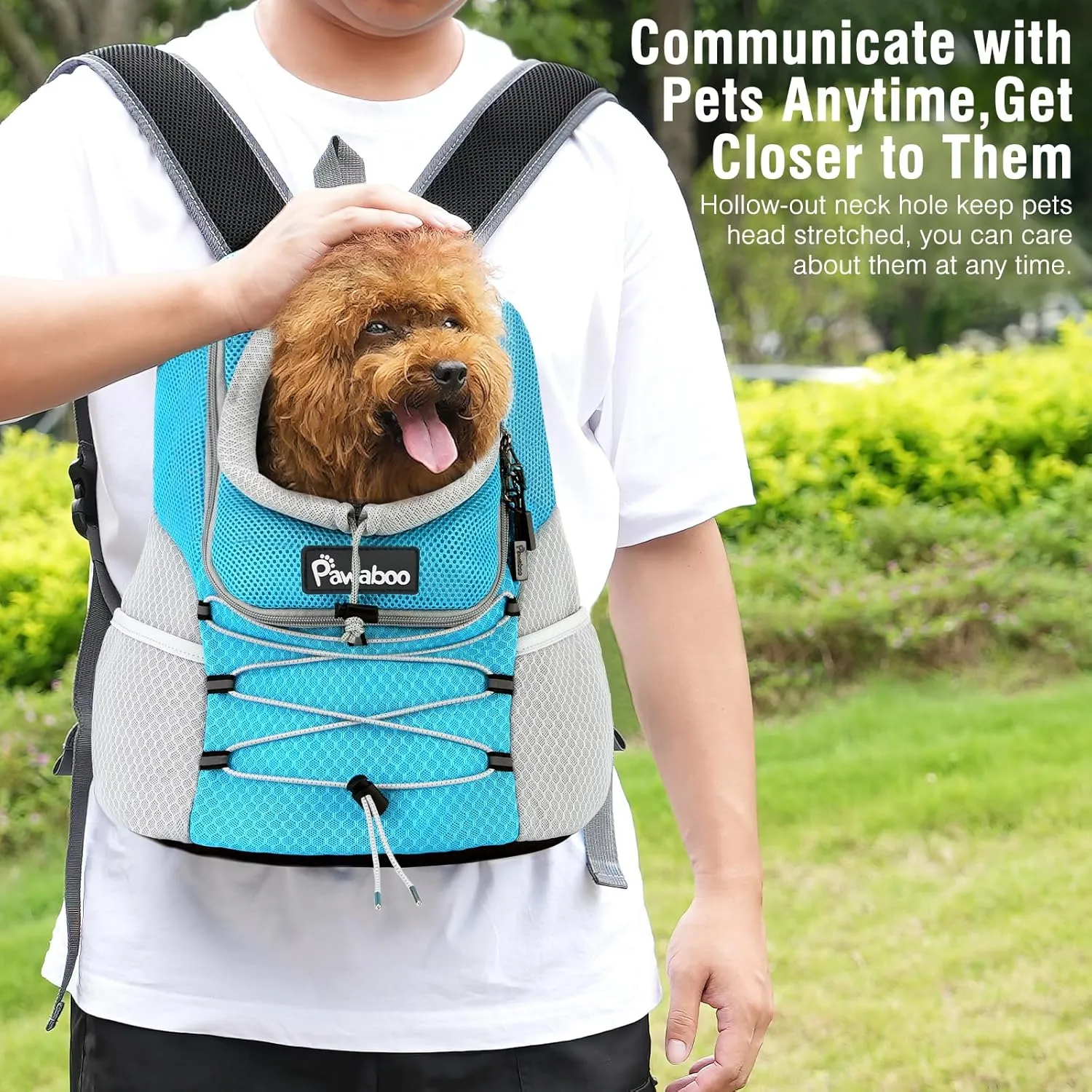 Pawaboo Pet Dog Carrier Backpack, Puppy Dog Travel Front Carrier for Small Medium Dogs Cats, Adjustable Breathable Dog Carrying Backpack with Safety Strips for Hiking, Walking (Blue M Up to 10 lbs)