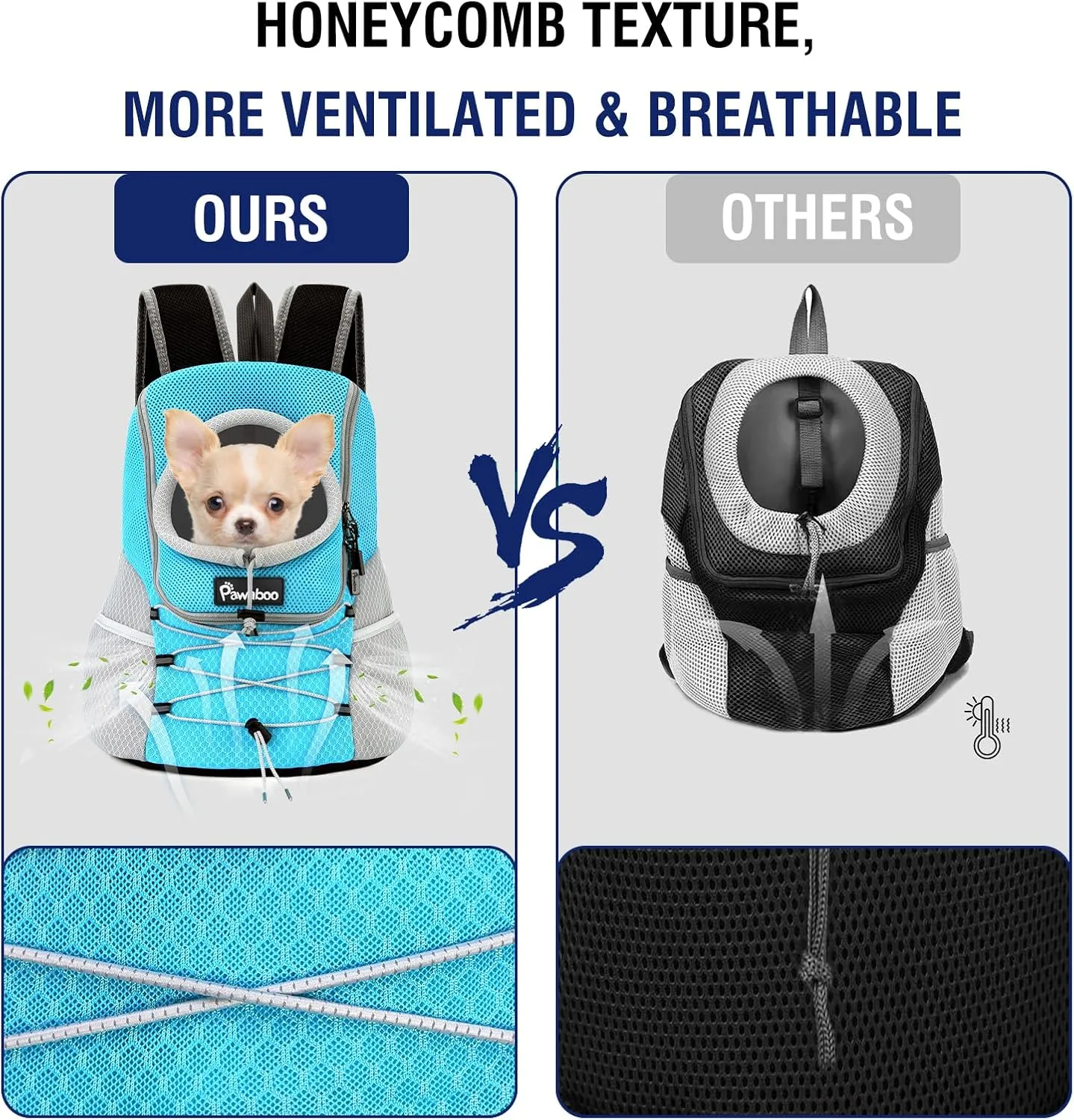 Pawaboo Pet Dog Carrier Backpack, Puppy Dog Travel Front Carrier for Small Medium Dogs Cats, Adjustable Breathable Dog Carrying Backpack with Safety Strips for Hiking, Walking (Blue M Up to 10 lbs)
