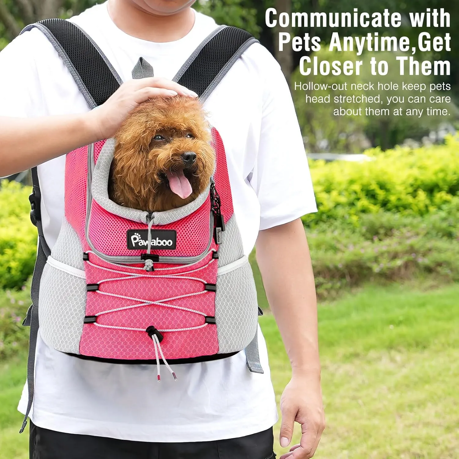 Pawaboo Pet Dog Carrier Backpack, Puppy Dog Travel Front Carrier for Small Medium Dogs Cats, Adjustable Breathable Dog Carrying Backpack with Safety Strips for Hiking, Walking (Pink S Up to 5 lbs)
