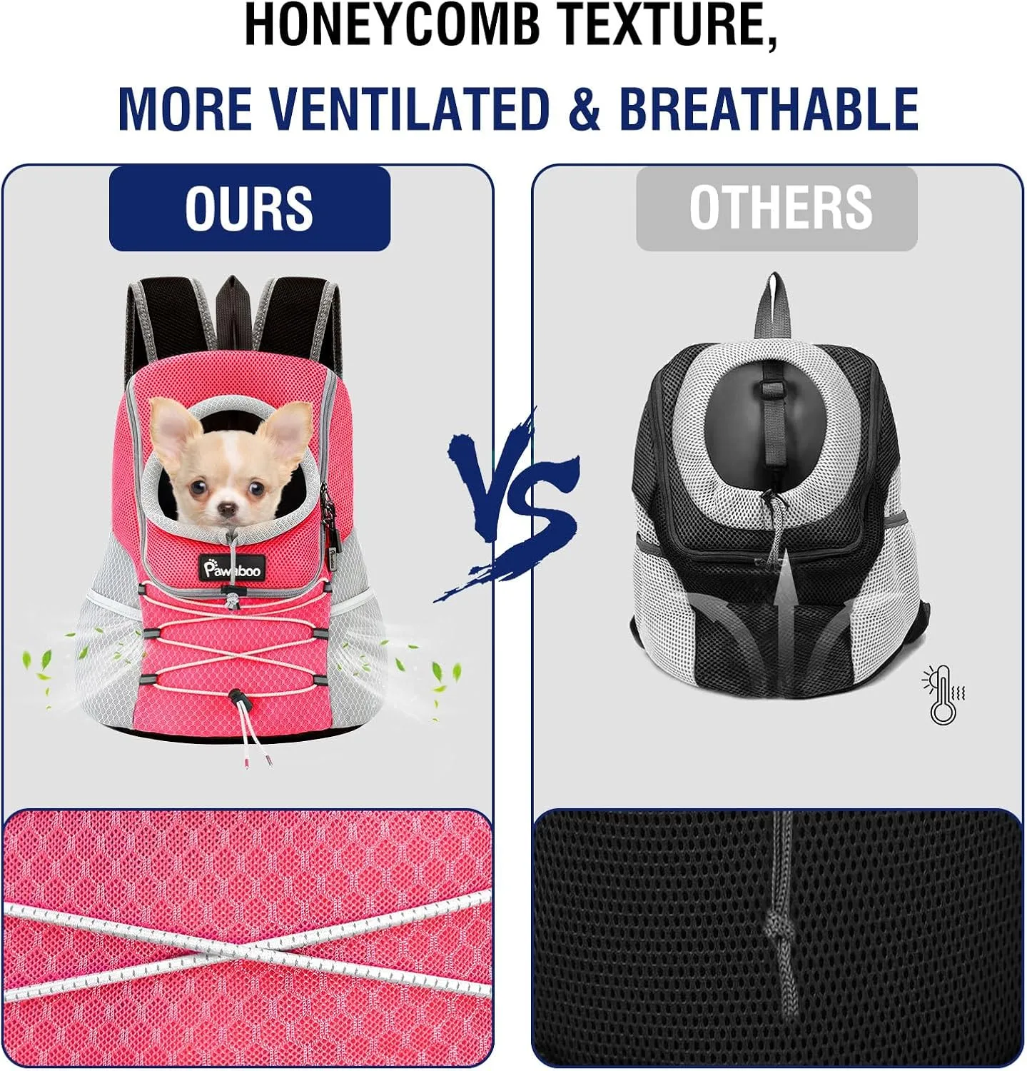 Pawaboo Pet Dog Carrier Backpack, Puppy Dog Travel Front Carrier for Small Medium Dogs Cats, Adjustable Breathable Dog Carrying Backpack with Safety Strips for Hiking, Walking (Pink S Up to 5 lbs)