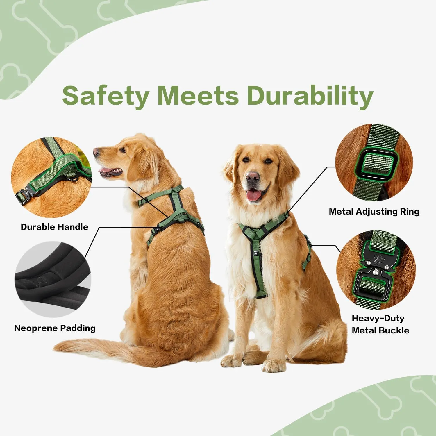 PawsPassion Dog Harness for Large Dogs, Chew-Proof Metal Hardware, Easy Walk Dog Harness, Ergonomic Y-Shaped Design, Soft Padding, Padded Handle, Durable High-Tensile Nylon (Evergreen, L)