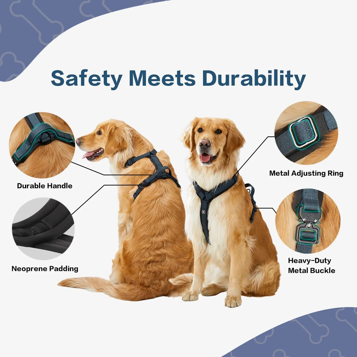 PawsPassion Dog Harness for Medium Dogs, Chew-Proof Metal Hardware, Easy Walk Dog Harness, Ergonomic Y-Shaped Design, Soft Padding, Padded Handle, Durable High-Tensile Nylon (Nightfall, M)