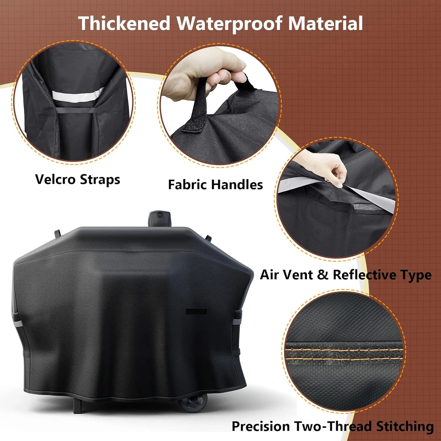 Pellet Grill Cover for Camp Chef Smoker Cover, Upgraded Full-Length Heavy Duty Waterproof Anti-UV Cover for Woodwind Pro 24 PG24SE PG2424SGB SmokePro DLX 24 PG24MZG PG24WWSB, fit Weber Searwood 600