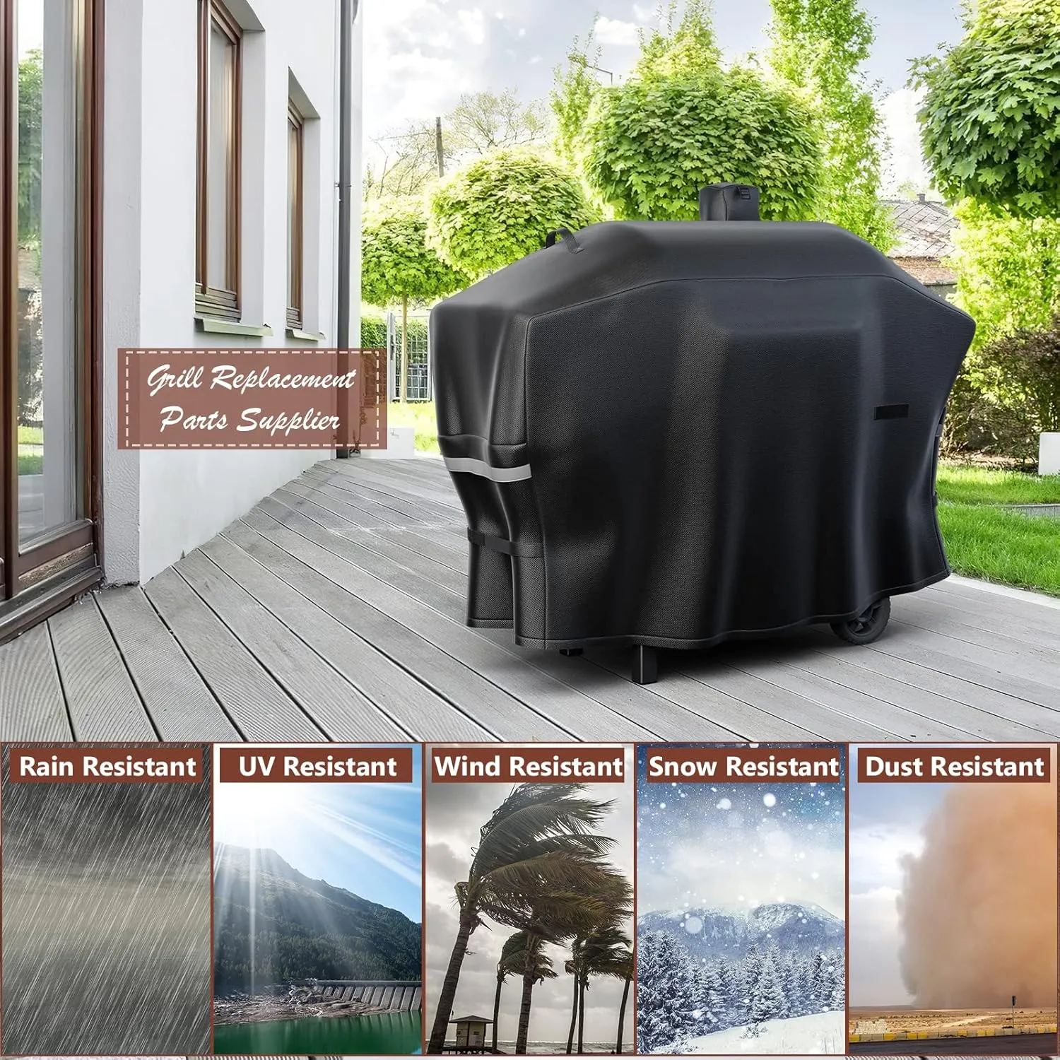 Pellet Grill Cover for Camp Chef Smoker Cover, Upgraded Full-Length Heavy Duty Waterproof Anti-UV Cover for Woodwind Pro 24 PG24SE PG2424SGB SmokePro DLX 24 PG24MZG PG24WWSB, fit Weber Searwood 600
