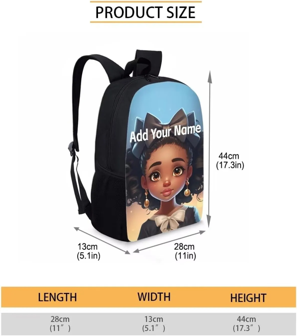 Personalized Backpacks for Girls 4-6/8-10 Afro Book Bag Kids Bookbag Girls 1st Grade/2nd Grade Custom Name School Bag with Water Bottles