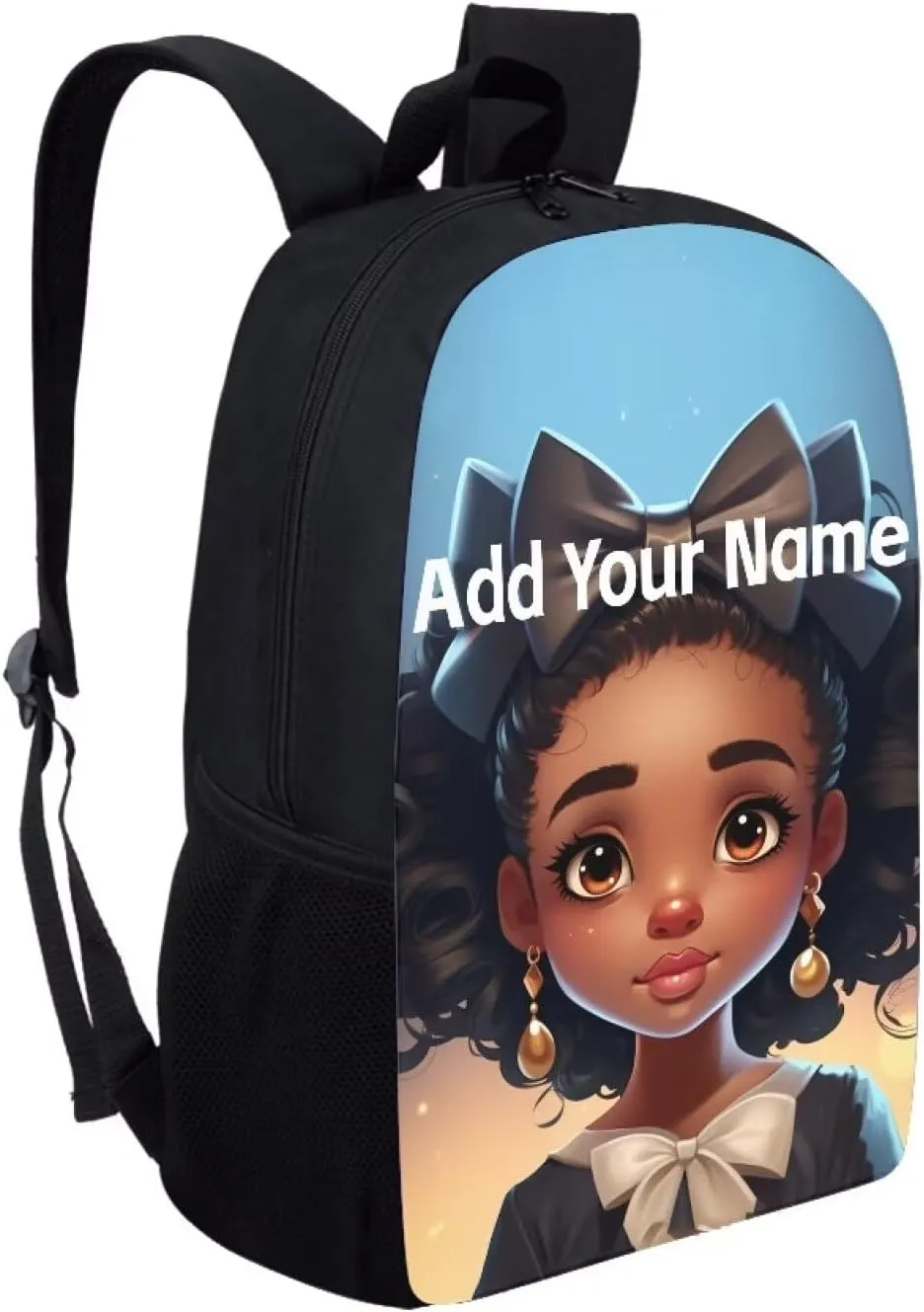 Personalized Backpacks for Girls 4-6/8-10 Afro Book Bag Kids Bookbag Girls 1st Grade/2nd Grade Custom Name School Bag with Water Bottles