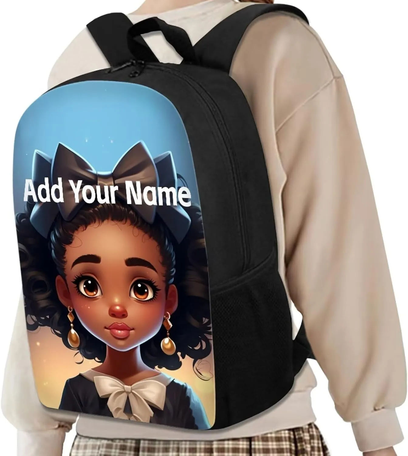 Personalized Backpacks for Girls 4-6/8-10 Afro Book Bag Kids Bookbag Girls 1st Grade/2nd Grade Custom Name School Bag with Water Bottles