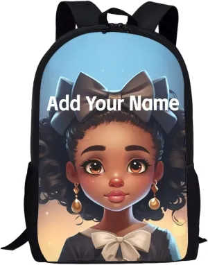 Personalized Backpacks for Girls 4-6/8-10 Afro Book Bag Kids Bookbag Girls 1st Grade/2nd Grade Custom Name School Bag with Water Bottles