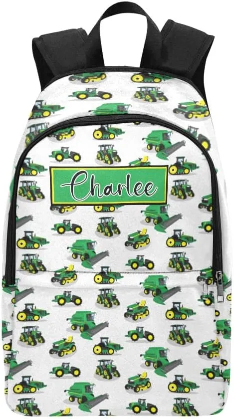 Personalized Farming Tractor Green Backpack with Name Custom Travel Daypack Bag for Man Woman Gifts