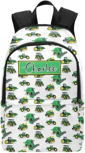 Personalized Farming Tractor Green Backpack with Name Custom Travel Daypack Bag for Man Woman Gifts