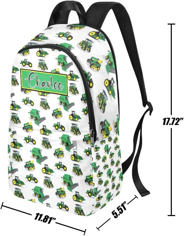 Personalized Farming Tractor Green Backpack with Name Custom Travel Daypack Bag for Man Woman Gifts