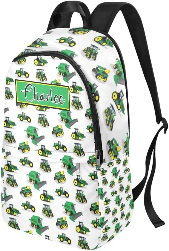 Personalized Farming Tractor Green Backpack with Name Custom Travel Daypack Bag for Man Woman Gifts
