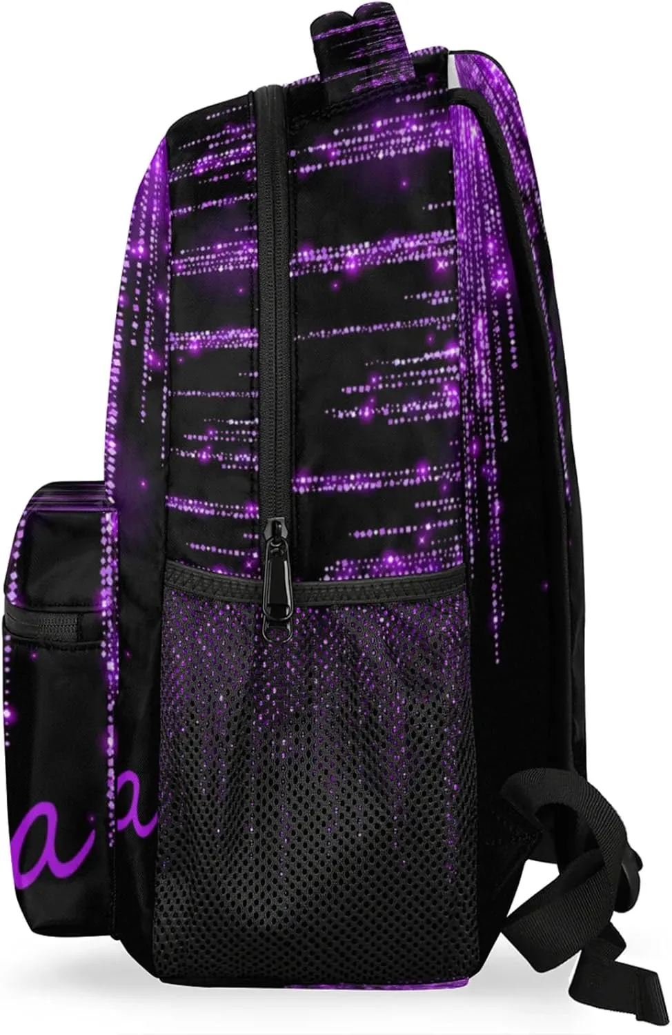 Personalized Name Backpack Bag Daypack Travel Hiking Large Backpacks for Women, Dark Voilet Purple Glittering Sparkly Effect Printed