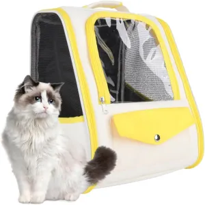 Pet Backpack, Pet Backpack for Small Dogs and Cats, Fully Ventilated Mesh Dog Backpack, Portable Cat Backpack for Travel, Hiking, Outdoor Use(Yellow)