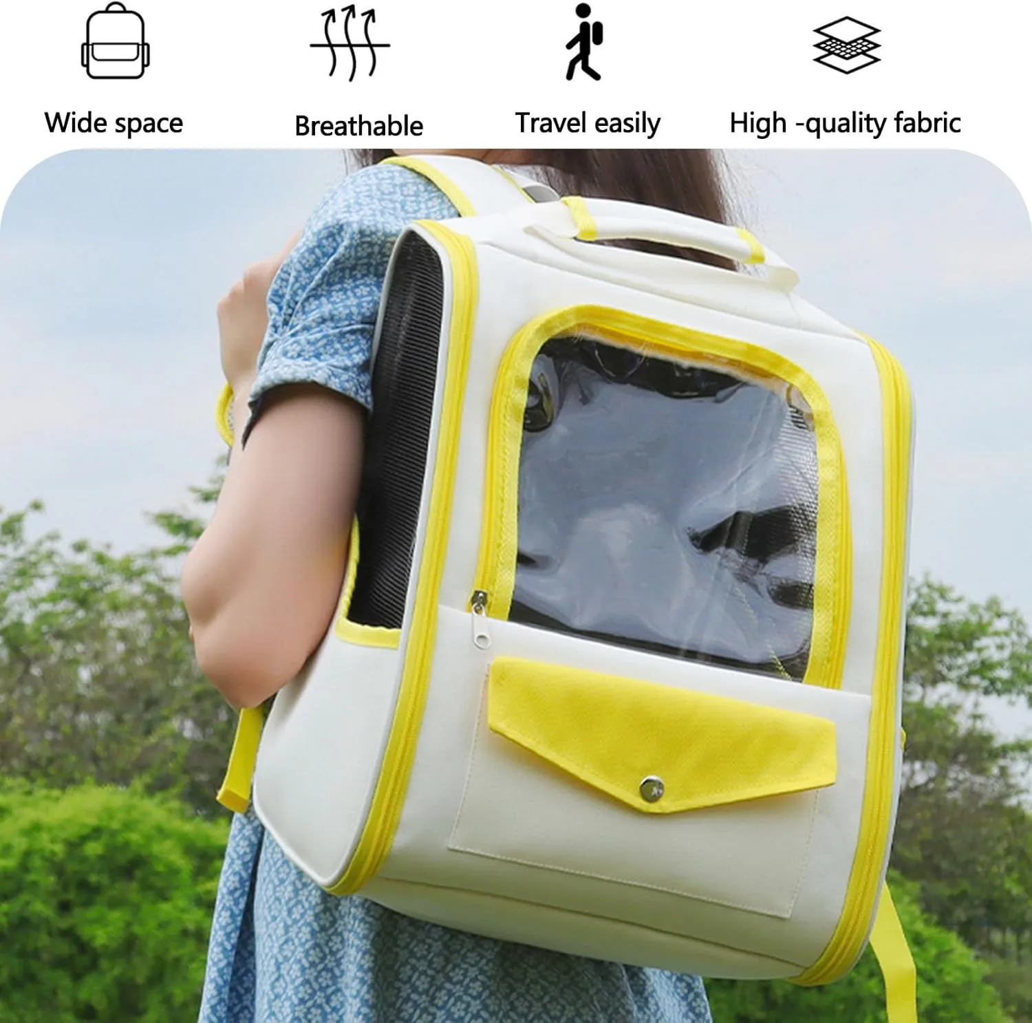 Pet Backpack, Pet Backpack for Small Dogs and Cats, Fully Ventilated Mesh Dog Backpack, Portable Cat Backpack for Travel, Hiking, Outdoor Use(Yellow)