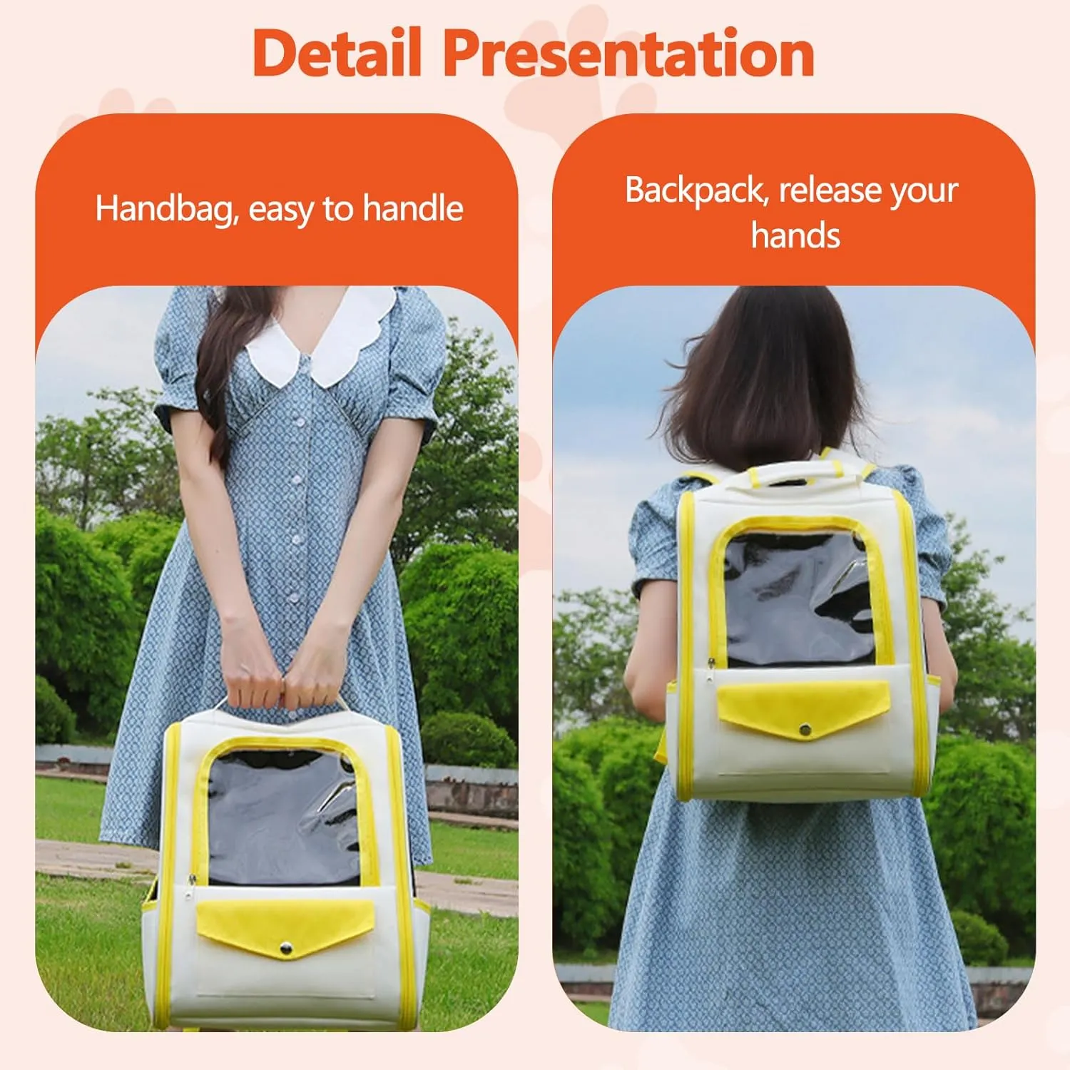Pet Backpack, Pet Backpack for Small Dogs and Cats, Fully Ventilated Mesh Dog Backpack, Portable Cat Backpack for Travel, Hiking, Outdoor Use(Yellow)