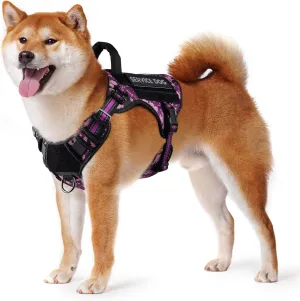 PETNANNY Tactical Dog Harness Reflective with ID Card,Service Dog Vest Harness for Medium Large Dogs,Emotional Support Vest with Padded Handle，2 Reflective Patches for Training Hunting（Purple Camo,M）