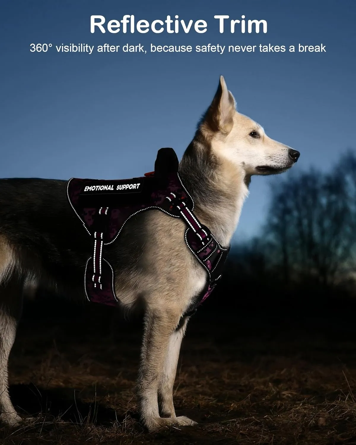 PETNANNY Tactical Dog Harness Reflective with ID Card,Service Dog Vest Harness for Medium Large Dogs,Emotional Support Vest with Padded Handle，2 Reflective Patches for Training Hunting（Purple Camo,M）
