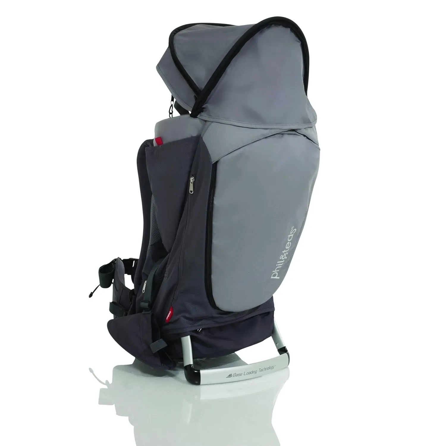 phil&teds Escape Child Carrier Frame Backpack, Charcoal – Height Adjustable Body-Tech Harness - Articulating Dual Core Waist Belt – Includes Hood, Daypack, Change Mat – 30L Storage – 2 Year Guarantee